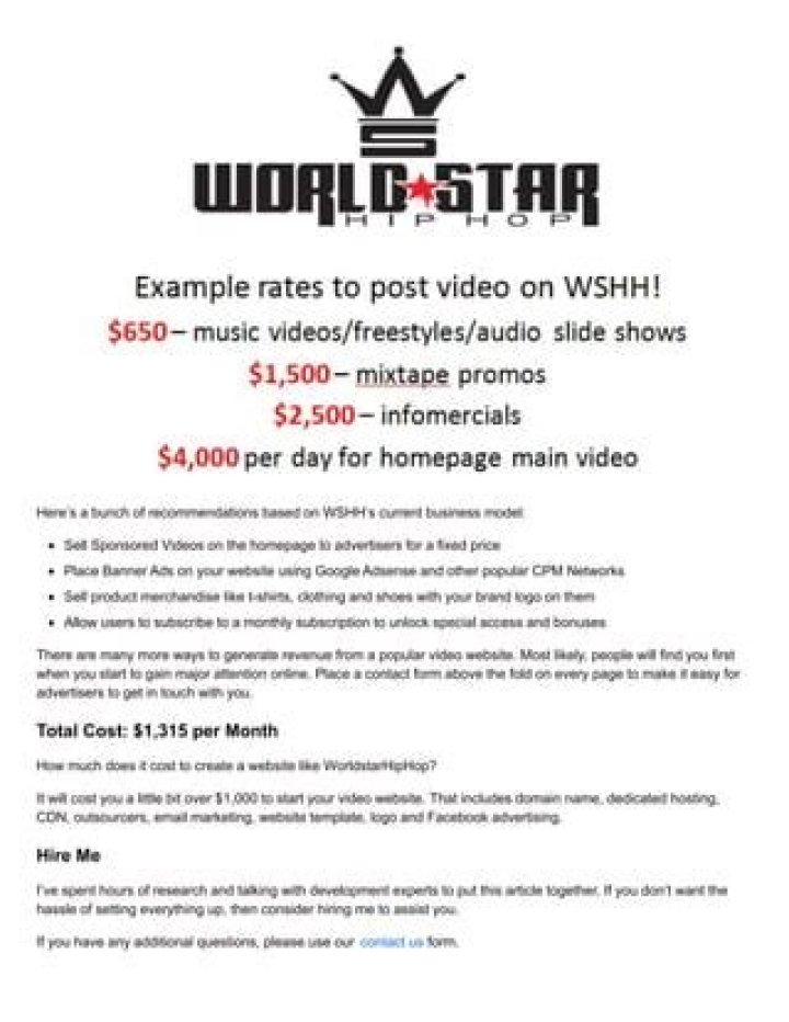 How much is it to put your video on WorldStarHipHop?